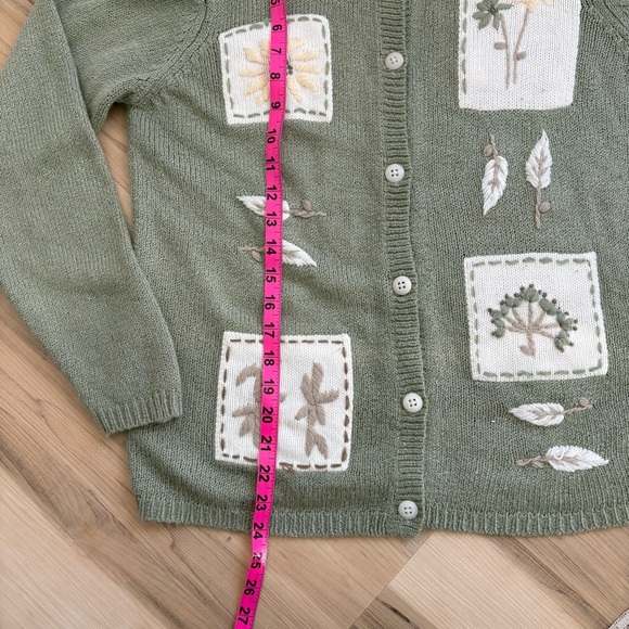 Vintage Spring floral embroidered cardigan leaves Cottagecore Fairycore Small - Picture 8 of 9